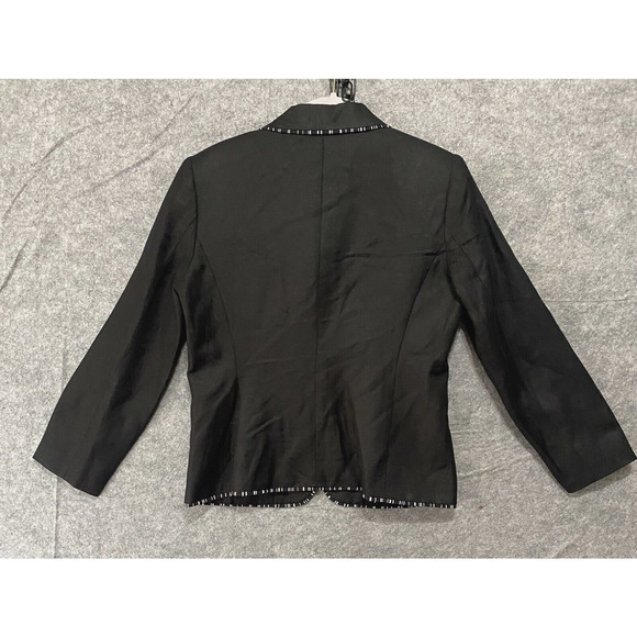 Vintage‎ Mary McFadden Linen Blend Blazer Womens Sz 4P Black Embroidered Lined - Picture 3 of 7